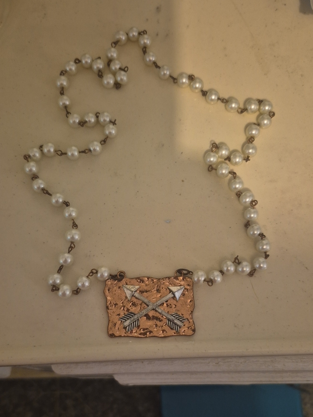 Pearl Beaded Necklace with Copper Arrow Pendant
